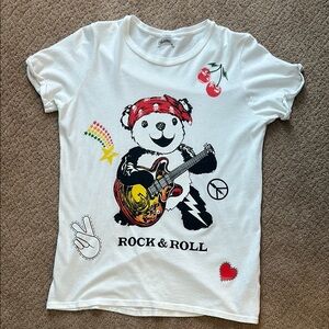Lauren Moshi White and Red Rock & Roll Short Sleeve Tee